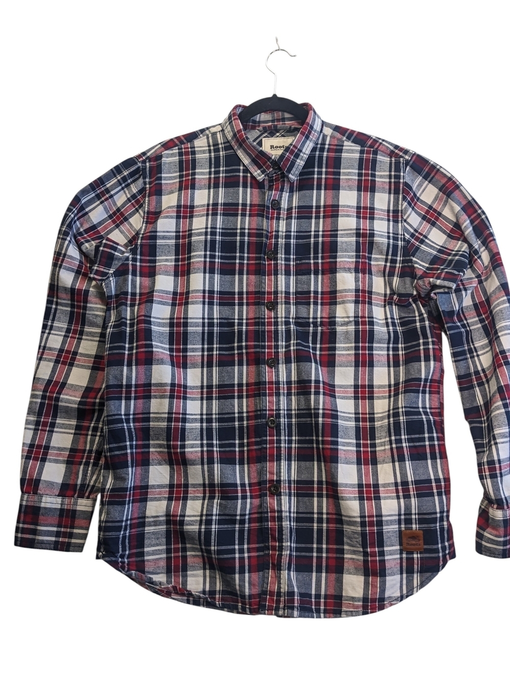 Roots Men's Red, Navy & White Plaid Button-Down Shirt Shacket Size L